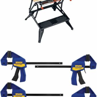 BLACK+DECKER Portable Workbench, Project Center and Vise with IRWIN QUICK-GRIP Clamps, One-Handed, Mini Bar, 6-Inch, 4-Pack (WM425-A & 1964758)