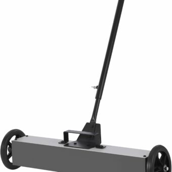 Towallmark 24-Inch Magnetic Sweeper with Wheels, Rolling Magnetic Sweeper Quick Release Latch & Adjustable Long Handle, Magnetic Pickup Tool to Pick Up Nails, 33-Pound Capacity