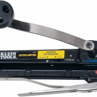 Klein Tools 53725 Armored and BX Cable Cutter, Cuts Up to 3/8 Inch Armored Cable-BX-AC-MC-MCAP-Greenfield, With Storage and Extra Blades