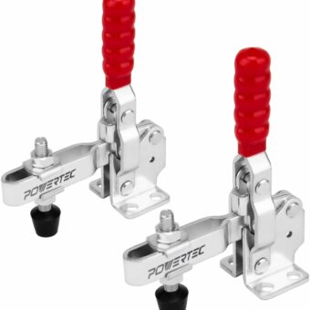 POWERTEC 2PK Toggle Clamp, 500 lbs Holding Capacity, 12130 Quick Release Vertical Clamps w/Antislip Rubber Pressure Tip for Woodworking Jigs and Fixtures, Welding, Drill Press, Crosscut Sled (20335)