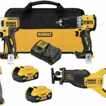 DEWALT 20V MAX XR Power Tools Combo Kit, Hammer Drill, Impact Driver, Reciprocating Saw, and Work Light, 4-TOOL (DCK449P2)