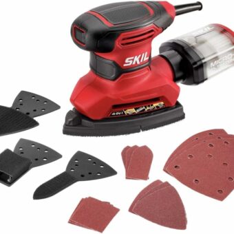 SKIL Corded Multi-Function Detail Sander with Micro-Filter Dust Box 3 Additional Attachments & 12pc Sanding Sheet- SR232301