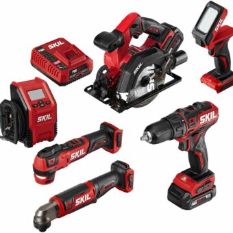 SKIL PWR CORE 12 Brushless 6-Tool Combo Kit, Included 4.0Ah Lithium Battery, 2.0Ah Lithium Battery and PWRJump Charger - CB7434-21