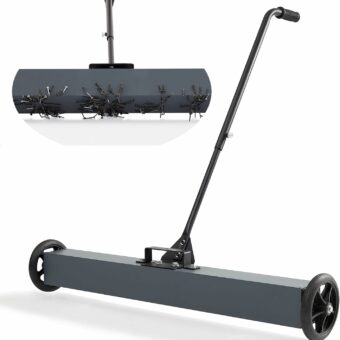 Towallmark 24-Inch Magnetic Sweeper with Wheels, Rolling Magnetic Sweeper Quick Release Latch & Adjustable Long Handle, Magnetic Pickup Tool to Pick Up Nails, 33 LBS Capacity