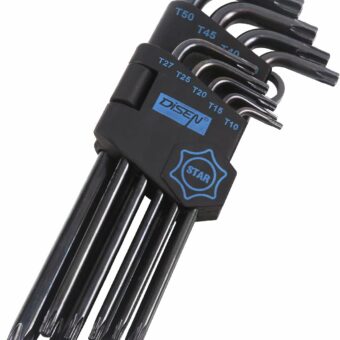 DISEN 9 Pieces Torx Star Allen Wrench Set, Long Arm Star Key Set T10-T50, Chrome Vanadium Steel