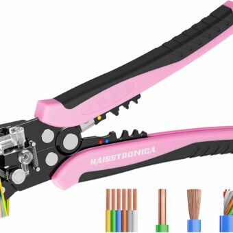 haisstronica Self-Adjusting Wire Stripper, Pink 3 In 1 Stripper/Cutter/Crimping Heavy Duty Automatic Electrical Wire Strippers for 10-24 AWG Stranded, Solid,Landscape Etc