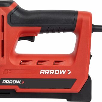 Arrow ET501F Corded 5-in-1 Professional Electric Staple and Nail Gun, Wire Stapler, and Brad Nailer for Upholstery, Framing, Insulation, Crafts, Fencing, and Cable, Black/Red