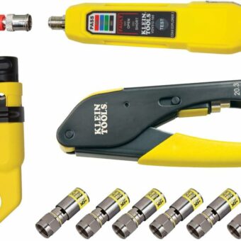 Klein Tools VDV002-818 Coax Install and Test Kit with Crimp Tool, Includes Tester, Stripper and Universal F Connectors