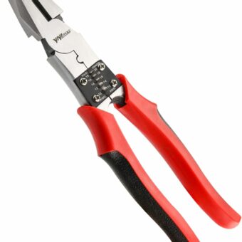 Lineman's Pliers, Combination Pliers with Wire Stripper/Crimper/Cutter Function, Heavy Duty Side Cutting High-Leverage Plier, 8-1/2 inch (HX-1-002), Red