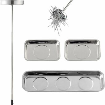 4 Pieces Magnet Kit, 1 Telescoping Magnetic Sweeper Pickup Tool with 3 Pieces Magnetic Trays