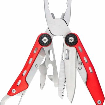 Amazon Basics 10-in-1 Stainless Steel Multitool Safety Lock with Nylon Sheath, Red