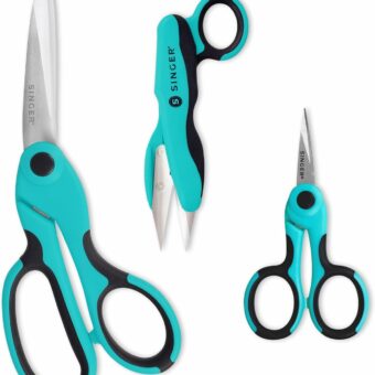 SINGER ProSeries Sewing Scissors Bundle, 8.5" Heavy Duty Fabric Scissors, 4.5" Detail Embroidery Scissors, 5" Thread Snips with Comfort Grip (Teal)