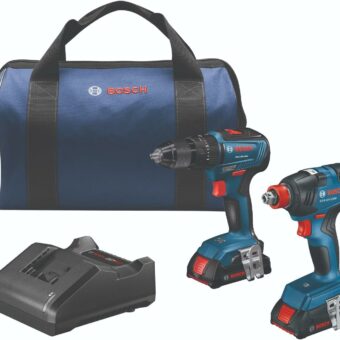 BOSCH GXL18V-240B22 18V 2-Tool Combo Kit with 1/2 In. Hammer Drill/Driver, Two-In-One 1/4 In. and 1/2 In. Bit/Socket Impact Driver/Wrench and (2) 2 Ah Standard Power Batteries