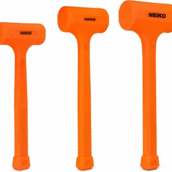 NEIKO 02888A Dead Blow Hammer Set, 3pc Neon Orange Deadblow Mallet, 1lb, 2lb, 3lb Hammers, Spark and Rebound Resistant, Unibody Molded, Checkered Grip