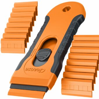 Plastic Razor Blade Scraper with 15 Extra 1.5" Blades: Without Damaging Surfaces Cleaning Tool for Adhesive Remover, Sticker Remover, Labels, Paint, Work on Cars, Windows, Trucks, Mailboxes