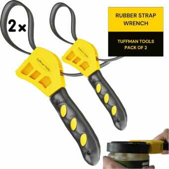 Oil Filter Wrench Adjustable Set - 2pcs, Plumbing Wrench for 4 to 6 Inches Tight Spaces Use as Jar Opener, Pipe Wrench, Rubber Strap Wrenches Used by Mechanics, Plumber Tools - Adjustable Straps