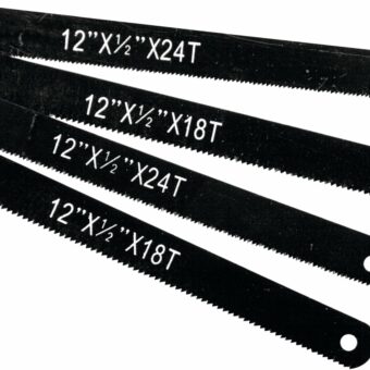 Performance Tool W741C High Carbon Steel Saw Blades - 4 Pack, 18 and 24 Teeth Per-Inch, 12-Inch Length for Efficient Cutting