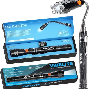 VIBELITE Extendable Magnetic Flashlight with Telescoping Magnet Pickup Tool-Cool Gadget Christmas Gifts Stocking Stuffers for Men, Husband,Dad,Father,Mechanic,Tech,Handyman,Him Women