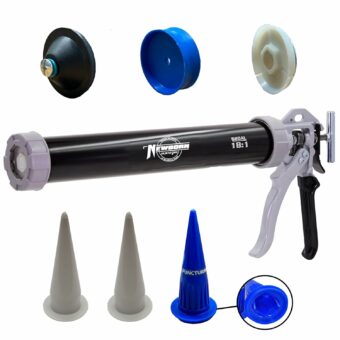 Newborn 620AL-Black Round Rod Caulk Gun with Aluminum Barrel - 18:1 Thrust Ratio | 20 oz. Sausage Cartridge Capacity | Includes Ring Cap, Cones & Sausage Cup