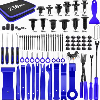 GOOACC 238Pcs Trim Removal Tool, Auto Push Pin Bumper Retainer Clip Set Fastener Terminal Remover Tool Adhesive Cable Clips Pry Kit Car Panel Radio Removal Auto Clip Pliers (GRC-207)