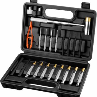 HORUSDY 22-Piece Punch Set and Hammer with Brass, Hollow, Steel, Plastic Punches, Brass Punch for Maintenance.