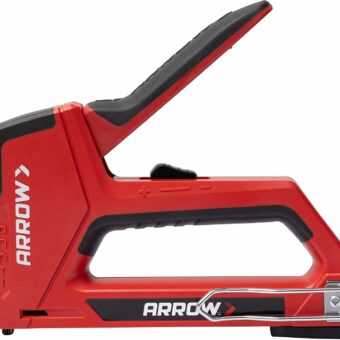 Arrow T501 5-in-1 Manual Staple and Nail Gun, Wire Stapler, and Brad Nailer for Wood, Upholstery, Construction, Insulation, Crafts, Fencing, and Cable, Black/Red