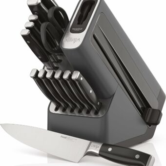 Ninja Knife Set, Knife Sharpener, Knife Block Set, Stainless Steel Knives, 14 Piece Set, Steak Knives, Chef Knives and More, Foodi NeverDull, Black, K32014​