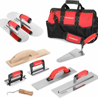 Goldblatt 8 Piece Masonry Hand Tool Set & 2 Pieces Stainless Steel Trowel Set - Includes Finishing Trowel, Gauging Trowel, Groover, Edger, Extruded Magnesium Float, Wood Float, Wire Twister, Tool Bag