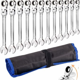 Flexible Ratchet Wrench Set 12pcs 8-19mm Spanner Gear Ring Ratcheting Combination Flexi Wrench Kit Metric Flex Head