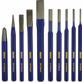 IRWIN Chisel Set, Chisel and Punch, 12-Pack with Various Sizes, Tempered for Durability, Great for Woodworking (IRHT82529)