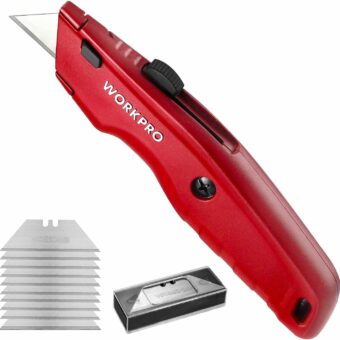 WORKPRO Premium Utility Knife, Retractable All Metal Heavy Duty Box Cutter, Quick Change Blade Razor Knife, with 10 Extra Blades