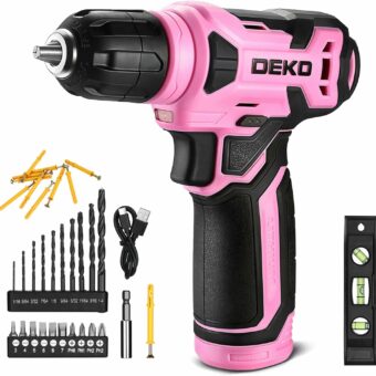 DEKOPRO 8V Cordless Drill, Drill Set with 3/8"Keyless Chuck, 42pcs Acessories, Built-in LED, Type-C Charge Cable, Pink Power Drill for Drilling and Tightening/Loosening Screws