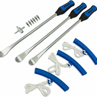 NEIKO 20601A 14.5” Steel Tire Spoons Tool Set, Tire Tools Include 3 Piece Tire Spoons, 3 Piece Rim Protector, Valve Tool, 6 Piece Valve Cores, Motorcycle Tire Changer, Dirt Bike Tire Levers