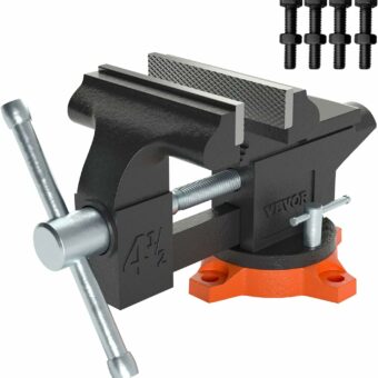 VEVOR Bench Vise, 4.5-inch Jaw Width 3.3-inch Jaw Opening, 240-Degree Swivel Locking Base Multipurpose Vise w/Anvil, Heavy Duty Cast Iron Workbench Vise w/Bolts & Nuts, for Drilling, Pipe Cutting