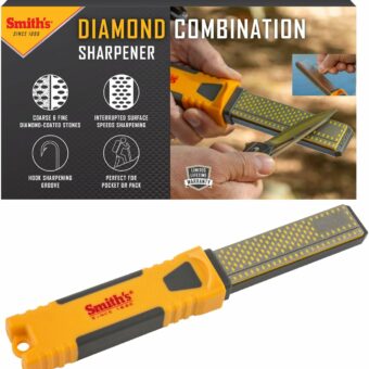 Smith's DCS4 4” Diamond Combination Sharpener - Double Sided Stone - Outdoor Field Knife Sharpener - Fish Hook & Pointed Tools Micro Sharpener - Lightweight, Compact, Handheld