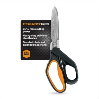 Fiskars Pro PowerArc Shop Shears, Heavy Duty Stainless Steal Scissor, Industrial Grade Tool for Building and Construction, 10 in, Orange/Black