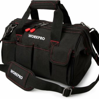 WORKPRO 14-inch Tool Bag, Multi-pocket Tool Organizer with Adjustable Shoulder Strap, W081021A , black