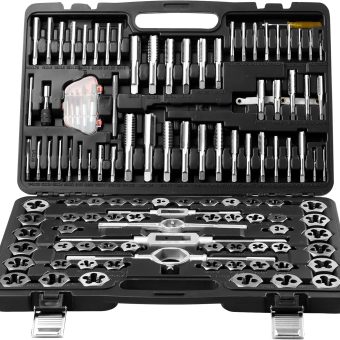 VEVOR Tap and Die Set, 116-Piece Include Metric and SAE Size, Bearing Steel Taps and Dies, Essential Threading Tool for Cutting External Internal Threads, with Complete Accessories and Storage Case