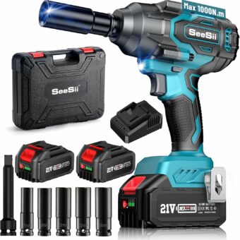 Seesii 1000Nm(738ft-lbs) Cordless Impact Wrench High Torque,1/2" Brushless Impact Gun w/Two 4.0AH Battery,Fast Charger, 5 Sockets & Storage Case, Electric Impact Wrench for Car Truck,WH760