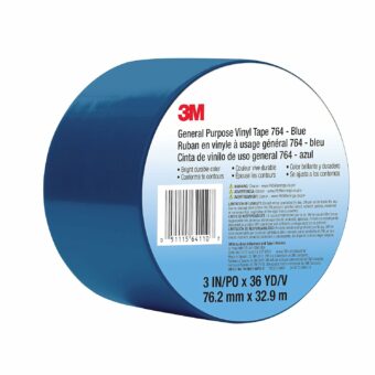 3M Vinyl Tape 764, General Purpose, 3 in x 36 yd, Blue, 1 Roll, Light Traffic Floor Marking Tape, for Social Distancing, Color Coding, Safety, Bundling