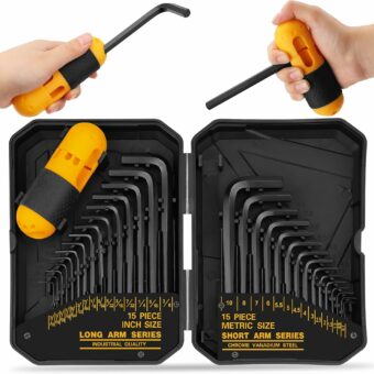 ELEAD 31-Piece Hex Key Set - Allen Wrench Set, SAE and Metric Allen Keys MM(0.7mm-10mm) SAE(0.028"-3/8) Heat-Treated, Torque Handle, High Leverage, Long & Short Keys, Easy Organization