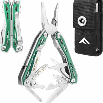 FLISSA Multi Tool Pliers, Green 16 in 1 Stainless Steel Multipurpose tool with Tactical Multitool Knife, Screwdrivers, Saw, Bottle Opener and Durable Sheath, Essential Gear for Outdoor Adventures