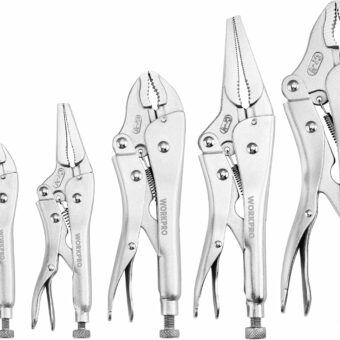 WORKPRO 5-Piece Locking Pliers Set, Pliers Tool Set, Vice Grips with Chrome-vanadium Steel, 5/7/10 inch Curved Jaw Pliers, 6.5/9 inch Long Nose Pliers