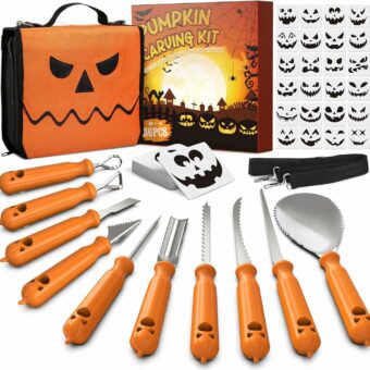 imarku Pumpkin Carving Kit, 36PCS Pumpkin Carving Tools, Professional Pumpkin Carving Knife Set with Stencils & Bag for Beginners, Sharp Pumpkin Carving Gift for Halloween Decoration Jack-O-Lanterns