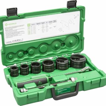 Greenlee 7238SB Slug-Buster Knockout Punch Kit with Hex Ratchet Wrench, 1/2" to 2" Punches, and 7/16" and 3/4" Draw Studs, Electrical Conduit Hole Cutter Kit