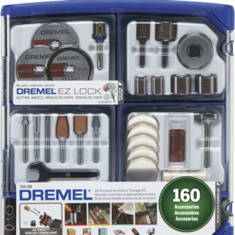 Dremel 160-Piece Rotary Tool Accessory Kit with EZ Lock Technology - 1/8" Shank - Cutting Bits, Polishing Wheel and Compound, Sanding Drums & Disc (710-08)