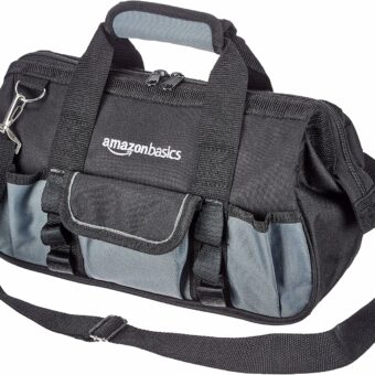 Amazon Basics Durable Wear-Resistant Base, Tool Small Standard Bag with Strap, 12 Inch, Black & Gray