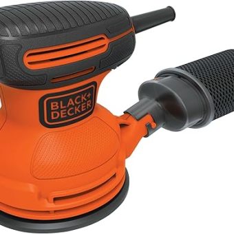 BLACK+DECKER Orbital Sander, 5 Inch, 2.0 Amp, 12000 OPM, Corded, 1 Sandpaper Sheet and Dust Bag Included (BDERO100)