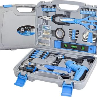 Cartman 149 Piece Tool Set General Household Hand Tool Kit with Cordless Screwdriver Blue