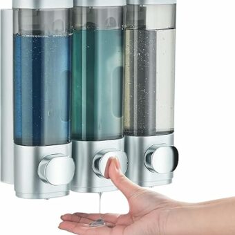 Shampoo and Conditioner Dispenser, Pollock Shower Dispenser 3 Chamber No Drill Shampoo Dispenser for Shower Wall Mounted Shampoo Conditioner Body...